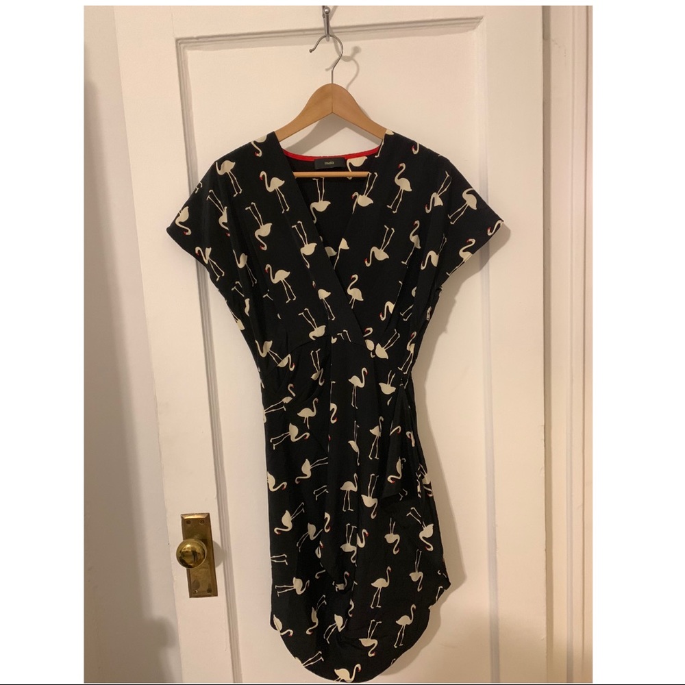 Surplus Front Flamingo Print Draped Wrap Dress